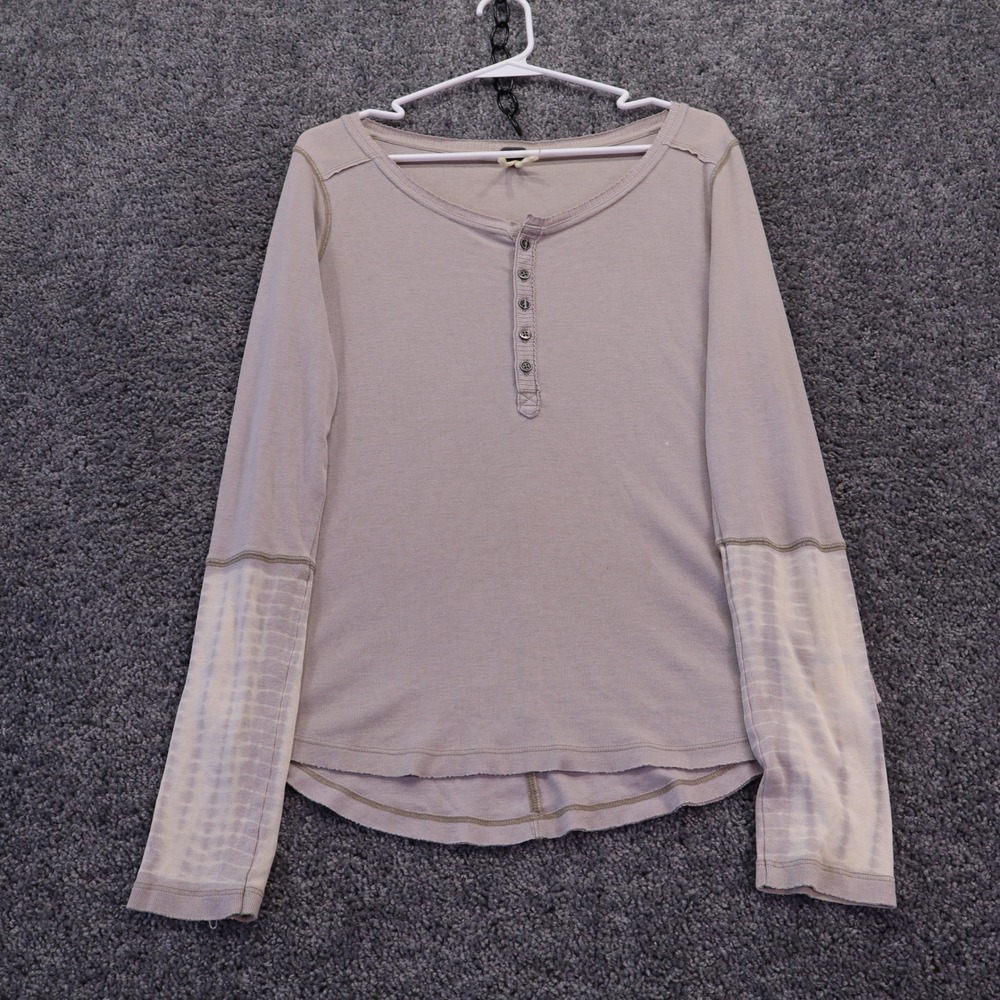We The Free Henley Top Womens Medium Taupe Tie Dye Ribbed Long Sleeve